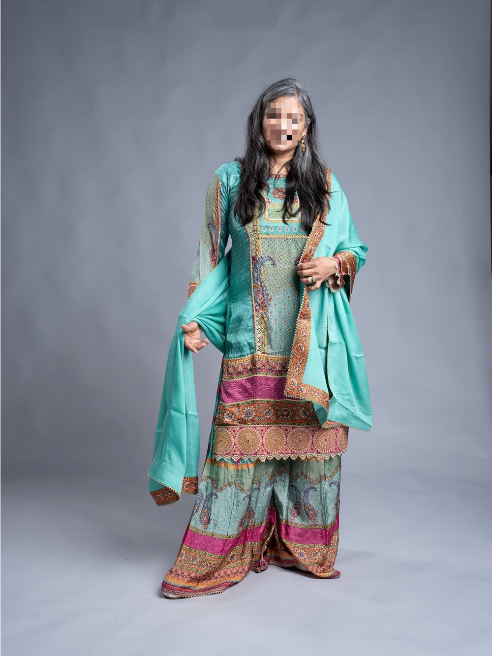 Aqua & Pink Embroidered Women’s Lehengas Maxi with Dupatta